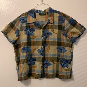 Lemon Grass XL button down shirt hibiscus pattern floral